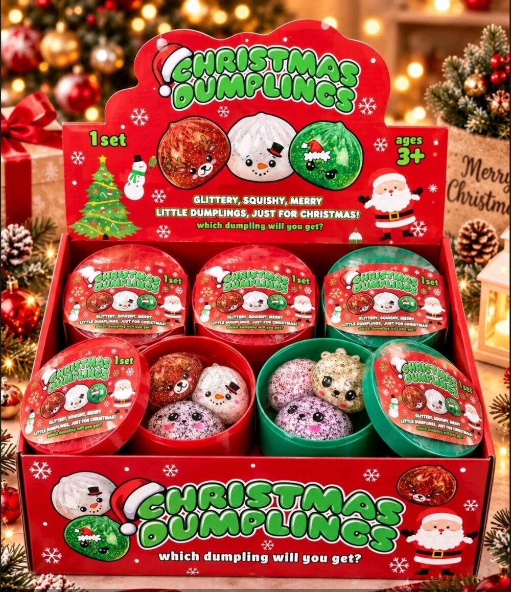 3 mini Christmas Dumplings in 1 Squishy Toy Glittery Holiday Stress Relief